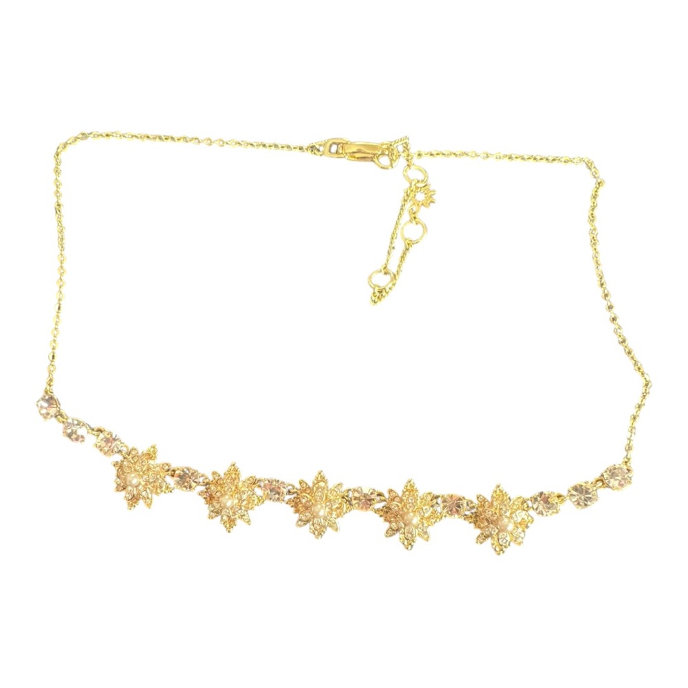 Marchesa Gold-Tone Crystal & Pearl Flower Necklace, 16-19" Adjustable - Picture 3 of 7